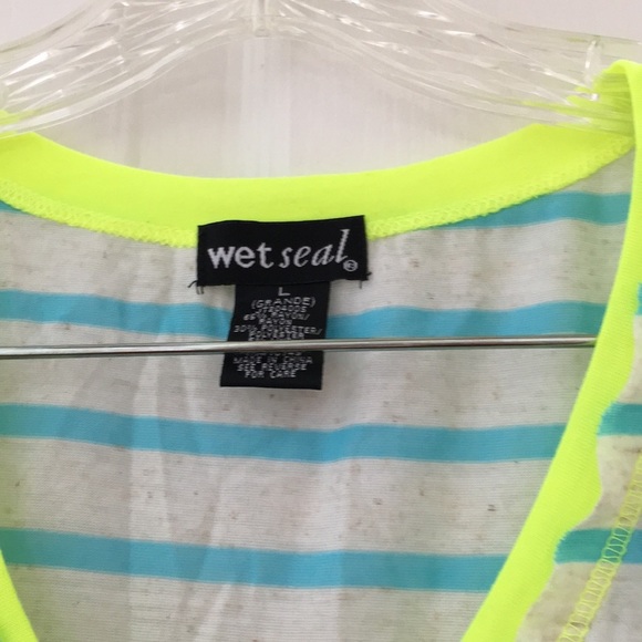 FINAL MARKDOWN Wet Seal Blue and Yellow Striped Short Sleeve Tee Junior large - Picture 5 of 5